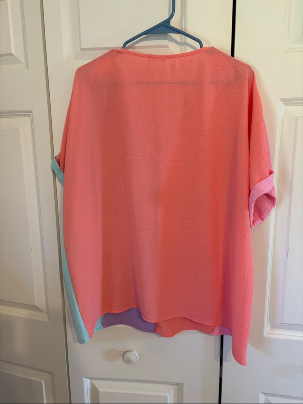 Bibi Colorblock V-Neck Women's Top in Coral, Lavender & Mint - XL - Picture 6 of 6